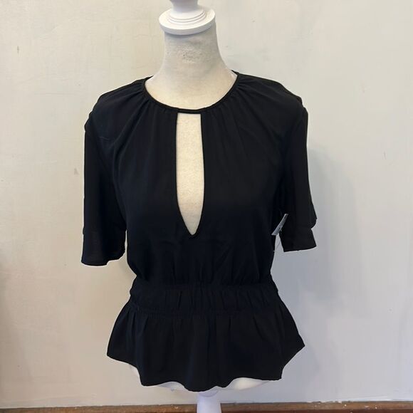 Open Edit black cut out front short sleeve blouse Size XS New - Picture 1 of 9